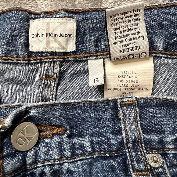 Calvin Klein Jeans Women 13 Blue Denim Double Stone Wash Flare Preppy ZJ065196S - Picture 6 of 8